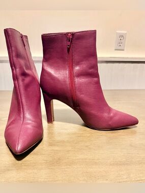 Chinese Laundry Burgundy Pointed-Toe Ankle Booties with Side Zipper